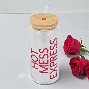Hot Mess Express 20oz Glass Cup | Iced Coffee | Bamboo Lid